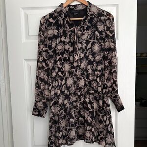 Floral Black and Beige Long Sleeve Dress